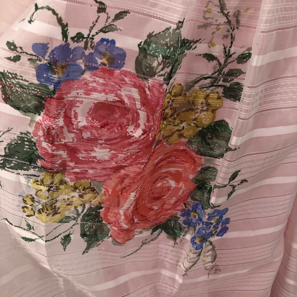 Vintage 60s Pink Stripe Floral Maxi Dress Roses Sheer Layered Mad Men Belted SzS - Picture 7 of 12